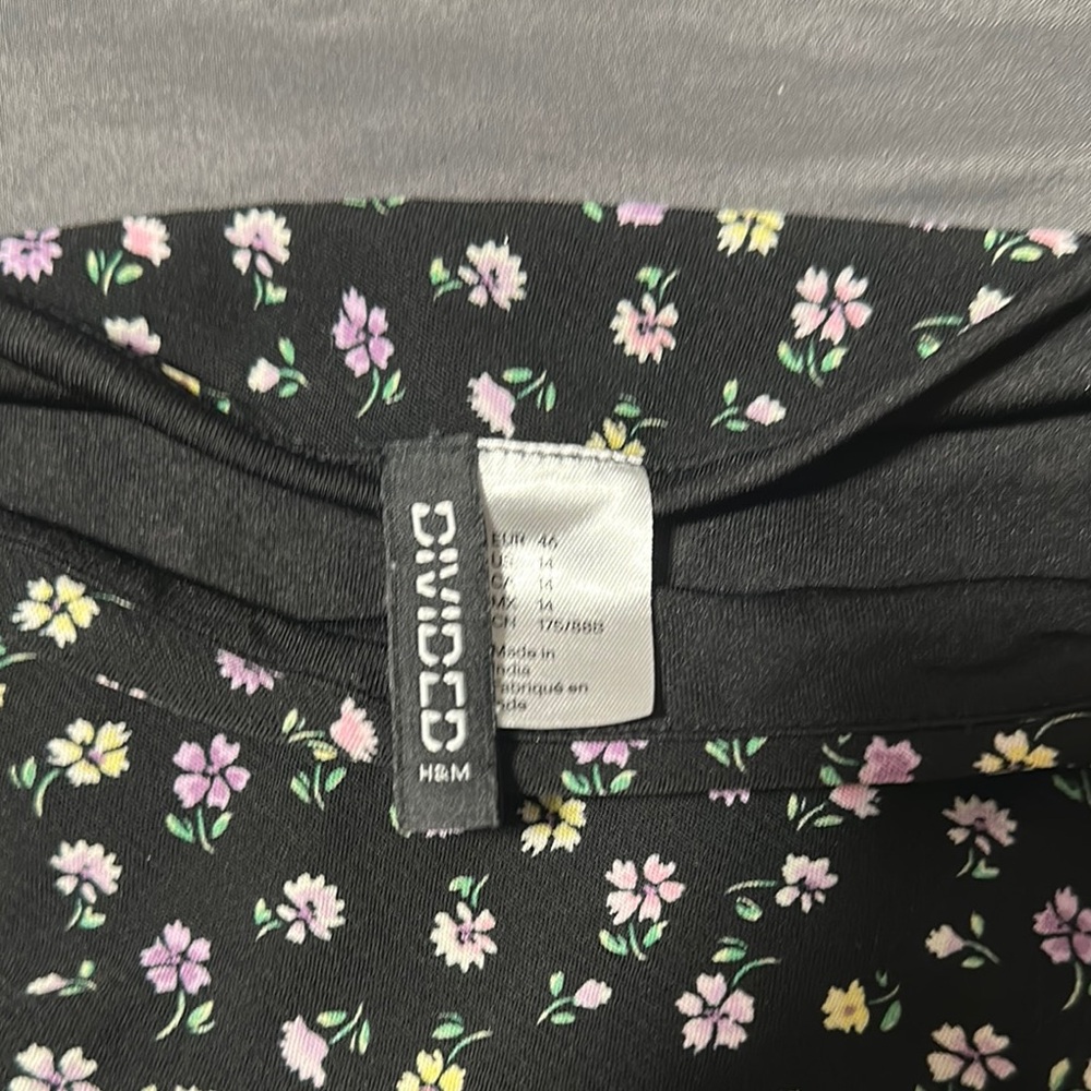 H&M Black Top with Pink and Yellow Floral Pattern